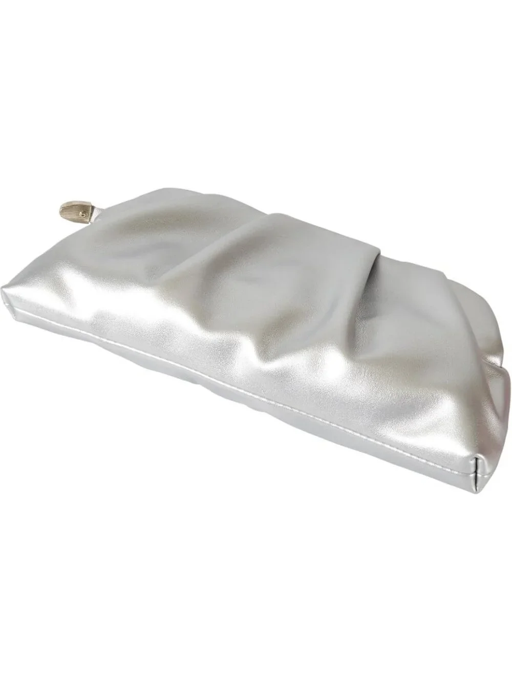 👜Women's Silver Leather Clutch Purse Detachable Metal Chain Crossbody Bag